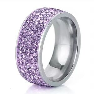 Swarovski Elements Stainless Steel Amethyst Purple Pave Contemporary Band NEW